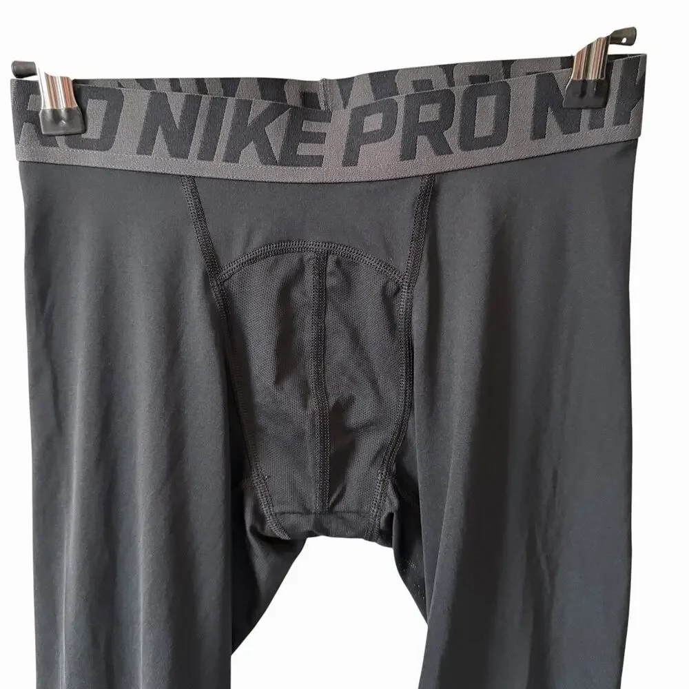 Nike Pro Youth Boys Size Large Compression 3/4 Tights Black Logo Dri-Fit Active